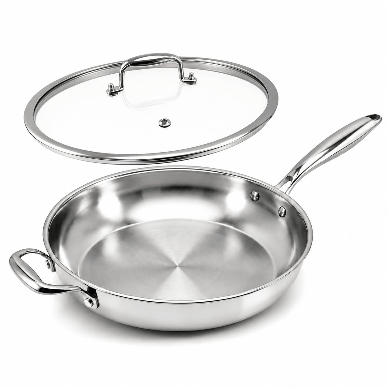 Nontoxicook 30cm 5-Ply Stainless Steel Frying Pan with Lid