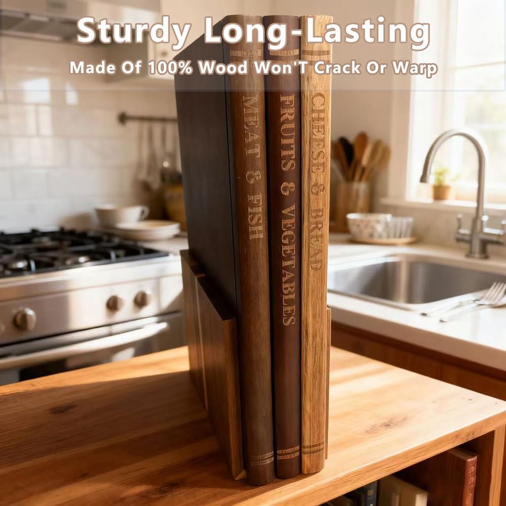 APLUSH Cutting Board Library,Book Cutting Board Set with Wooden Stand, Non-Slip Easy To Clean Cutting Boards for Kitchen for Fruits, Vegetables, Meat And Bread,Unique Gift for Book Lovers And Chefs