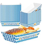 100 PCS Oktoberfest Decorations, 3 Designs Oktoberfest Paper Food Trays, Blue White Boat Food Tra...