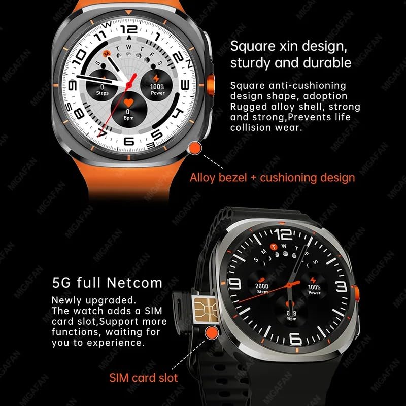 XINDADA U8 Ultra AMOLED - Montre intelligente pour homme et femme, Android 9.0 Galaxy Watch 7 4G, carte SIM, WiFi, GPS, NFC, caméra gyroscopique, 3+32 Go (noir)