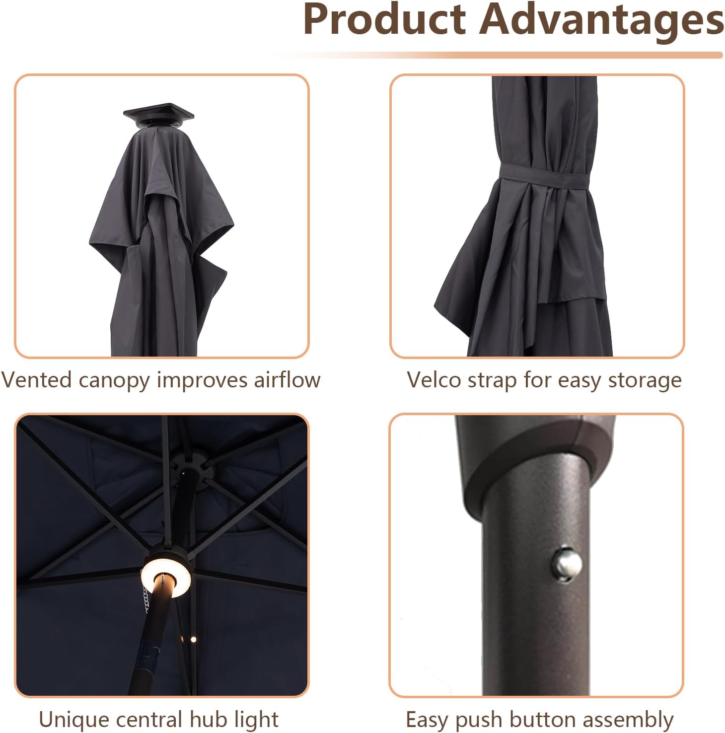 C-Hopetree Rectangular Outdoor Patio Market Umbrella with Solar LED Lights 6.5 x 10 ft