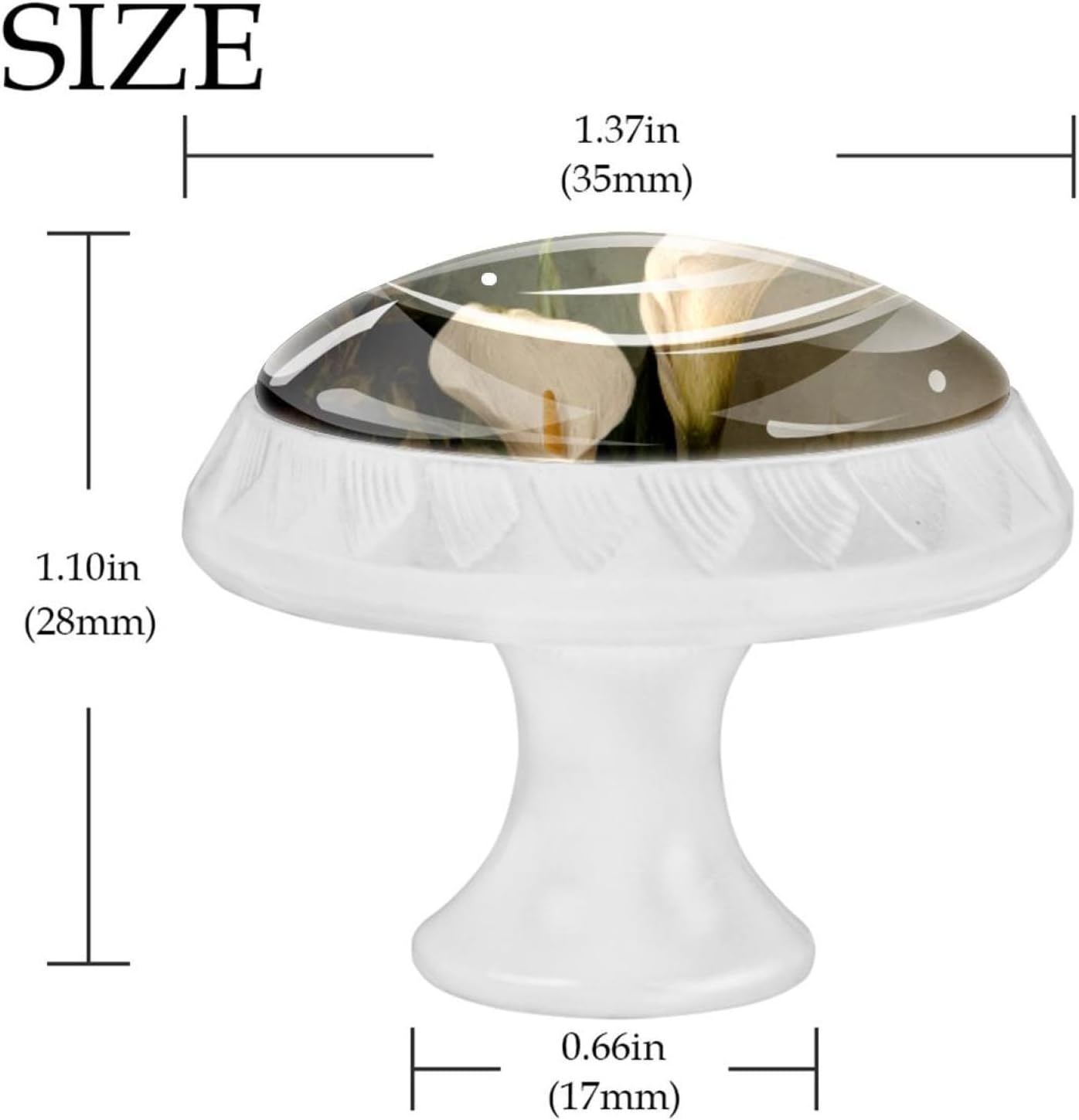 Black Pastorable Flower Calla Lily Vintage Flo (1) Mushroom Cabinet Knobs, Decorative Drawer Pulls with Screws Included for Farmhouse & Modern Home Decor