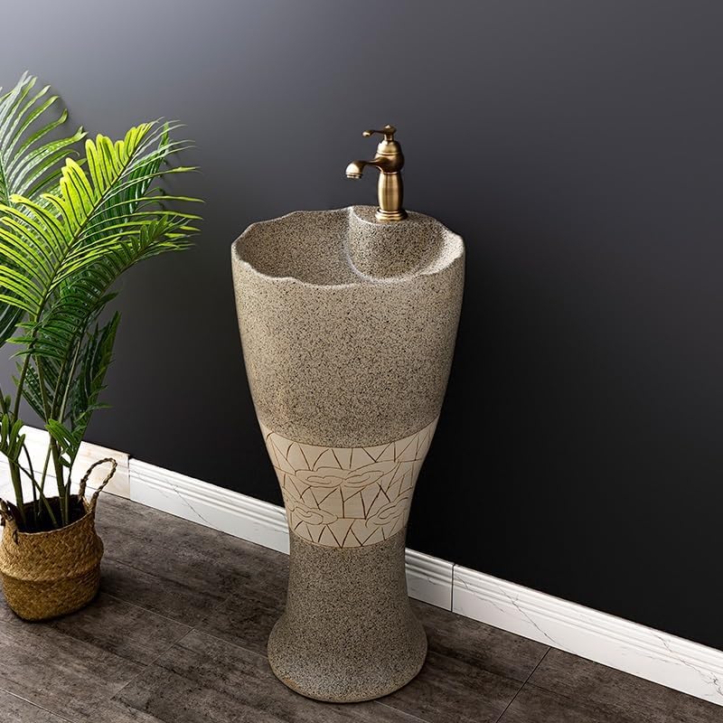 Pedestal Sinks Ceramic Column Sink Balcony Outdoor Washbasin Retro Basin Bathroom (A)