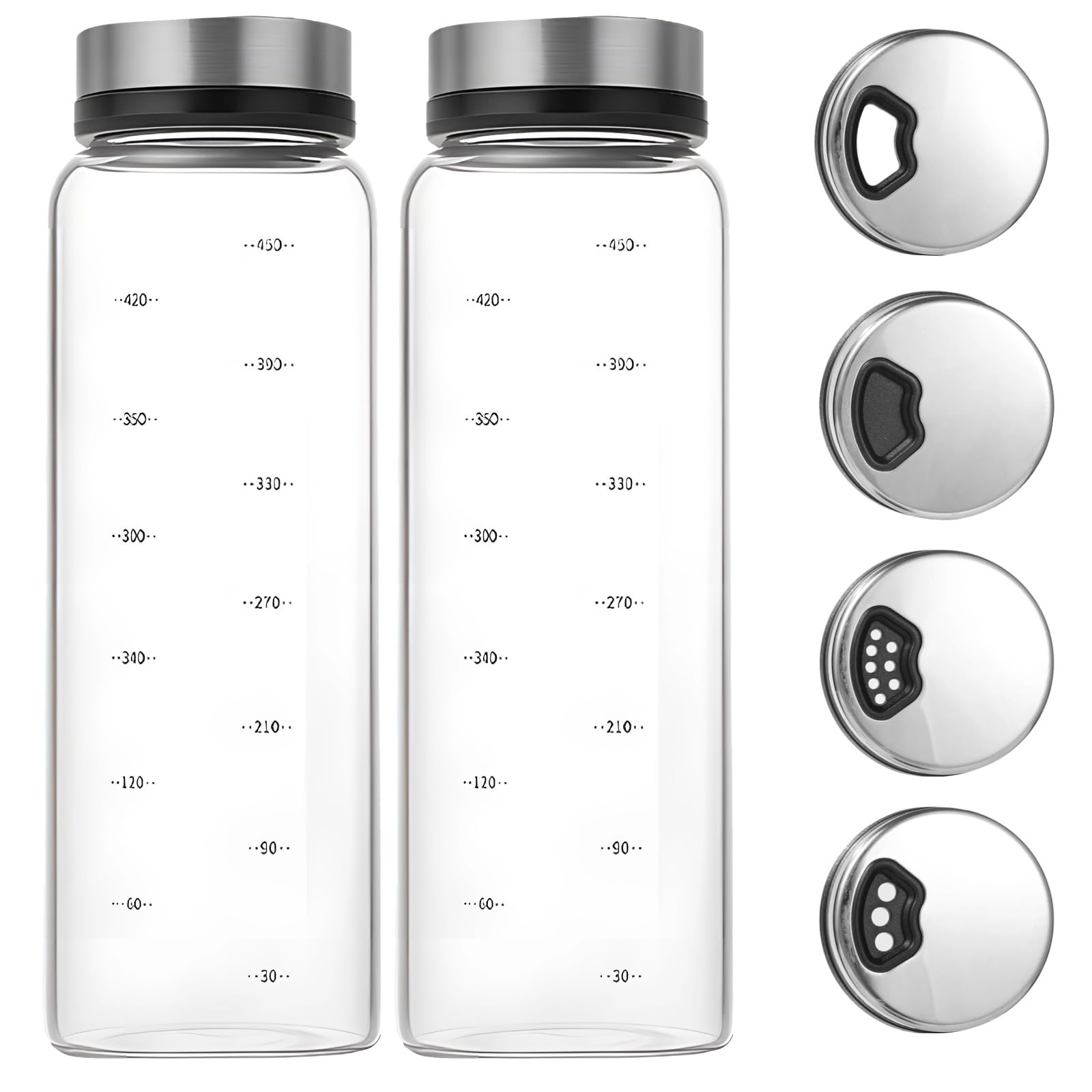 2 Stk. Glas Gewürzstreuer mit verstellbaren Streulöchern, 500 ml Streudose aus hochborosilikatglas für die Küche, Salz- und Pfefferstreuer mit Edelstahldeckel, 8,1 x 2,6 Zoll