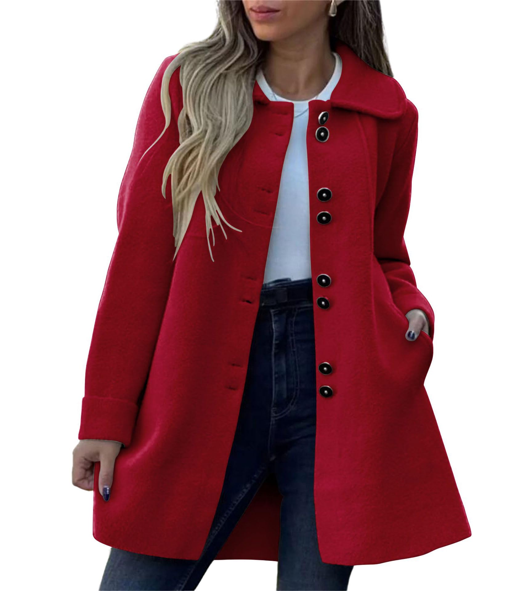 chouyatou Women's Winter Casual Lapel Collared Single Breasted Wool Pea Coat Elegant Wool Blend Overcoat-picture-22