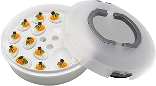 FEOOWV Portable Pie Cupcake Carrier with Lid and Tray 3-In-1 Round Cupcake Container Egg Holder Deviled Egg Tray Muffin Tart Cookie Food Keeper 10 Inch
