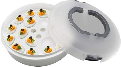 FEOOWV Portable Pie Cupcake Carrier with Lid and Tray 3-In-1 Round Cupcake Container Egg Holder Deviled Egg Tray Muffin Tart Cookie Food Keeper 10 Inch