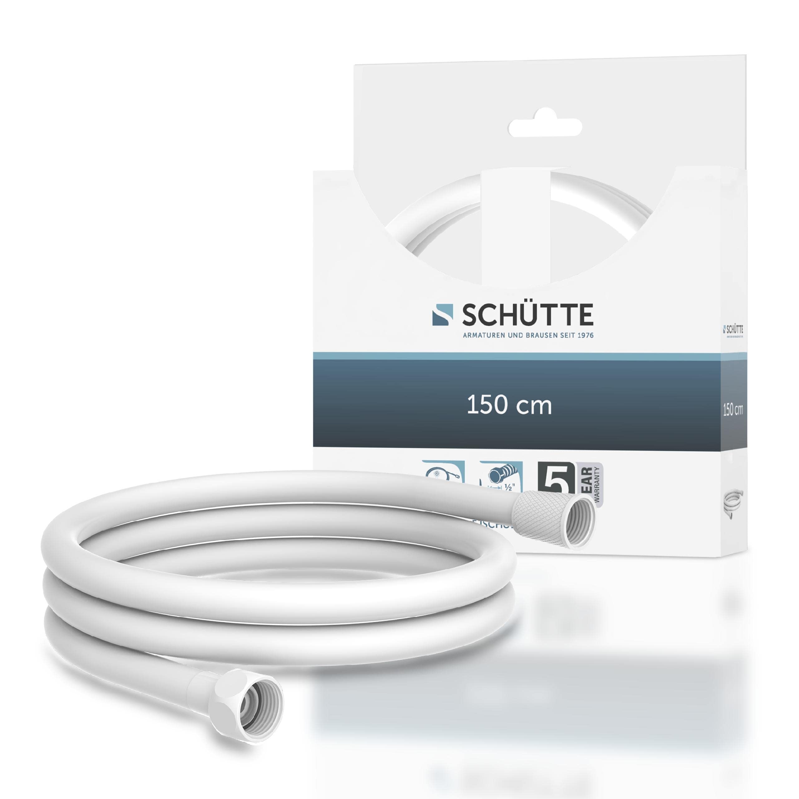 Schütte White 63878 1.5 M, Anti-Twist Protection, 150 Cm Length, Made Of Plastic, Shower Head Hose With Universal Connection,