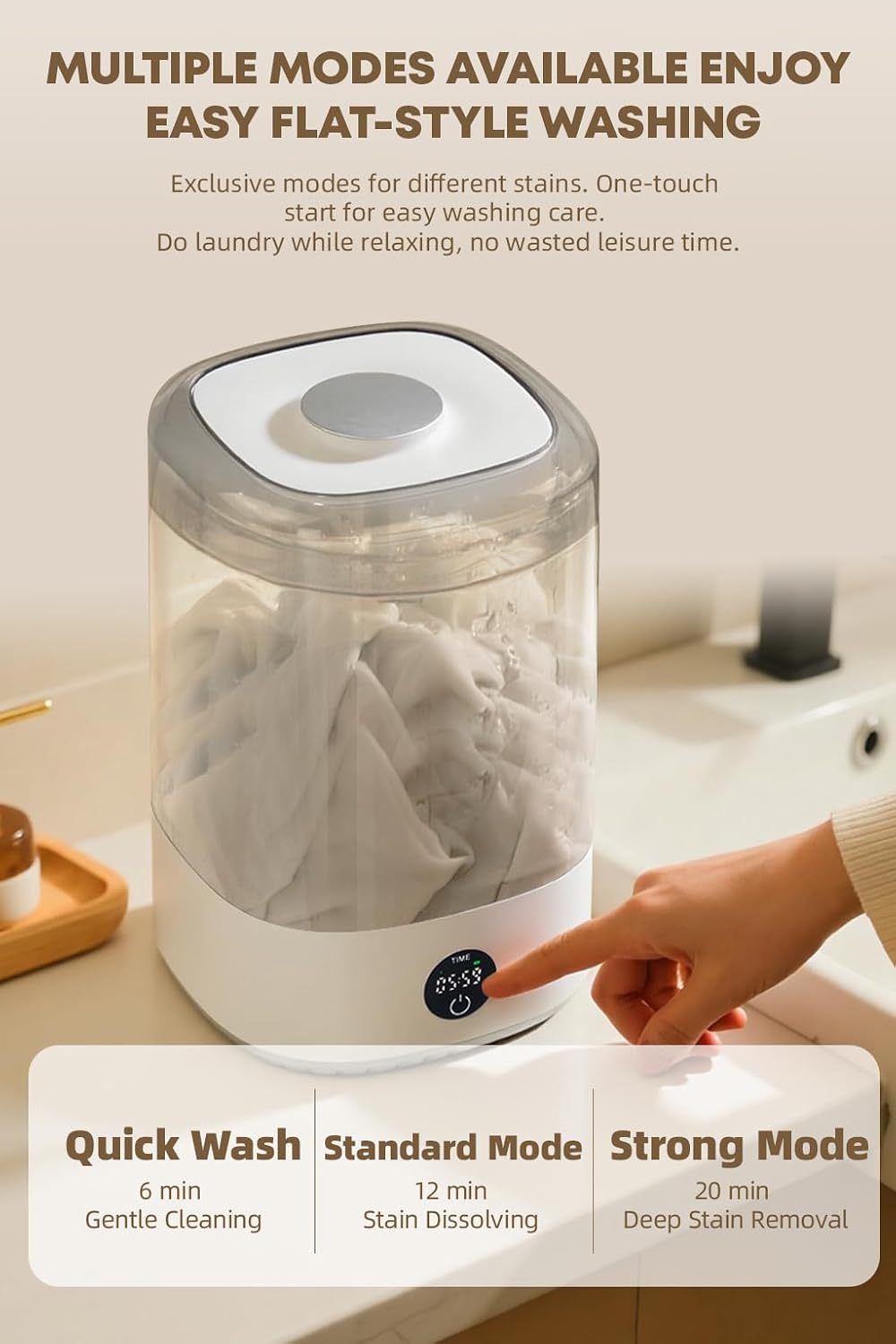 Portable Mini Washing Machine, 6L Compact Washer for Underwear, Baby & Pet Clothes, Rechargeable Cordless Laundry Machine for Singles, Apartments, RV, Type-C Charging