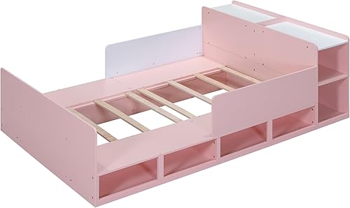 Miniatura 17 de Cama clásica de plataforma de tamaño individual con luz LED integrada, base de cama de plataforma de madera maciza con cabecera de almacenamiento y