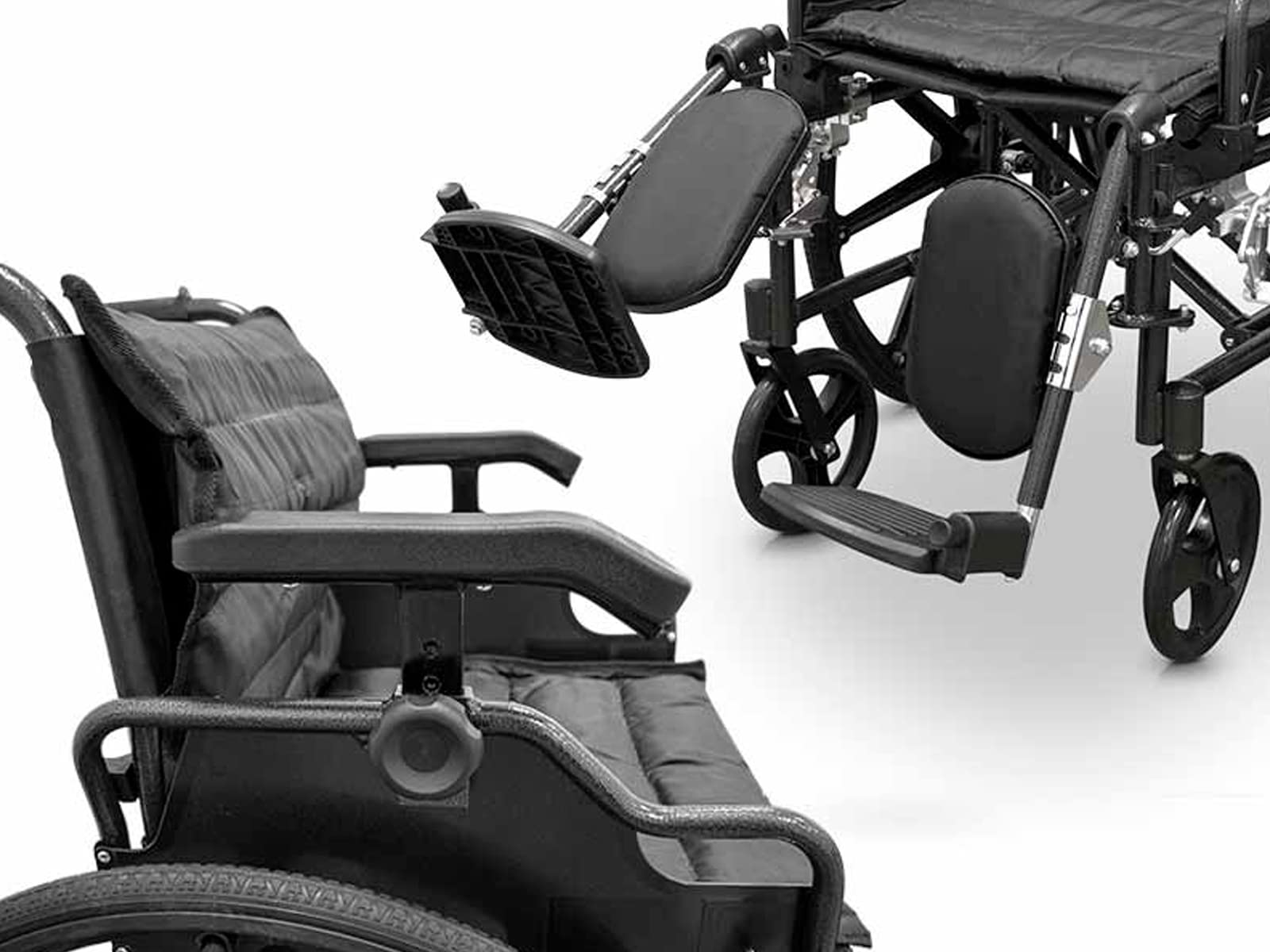 QUIRUMED Silla de ruedas aluminio plegable. Apoyabrazos abatible, ruedas extraíbles, Reposapiés elevables 90º, Asiento y respaldo con cojín acolchado, Frenos manuales, Antivuelco