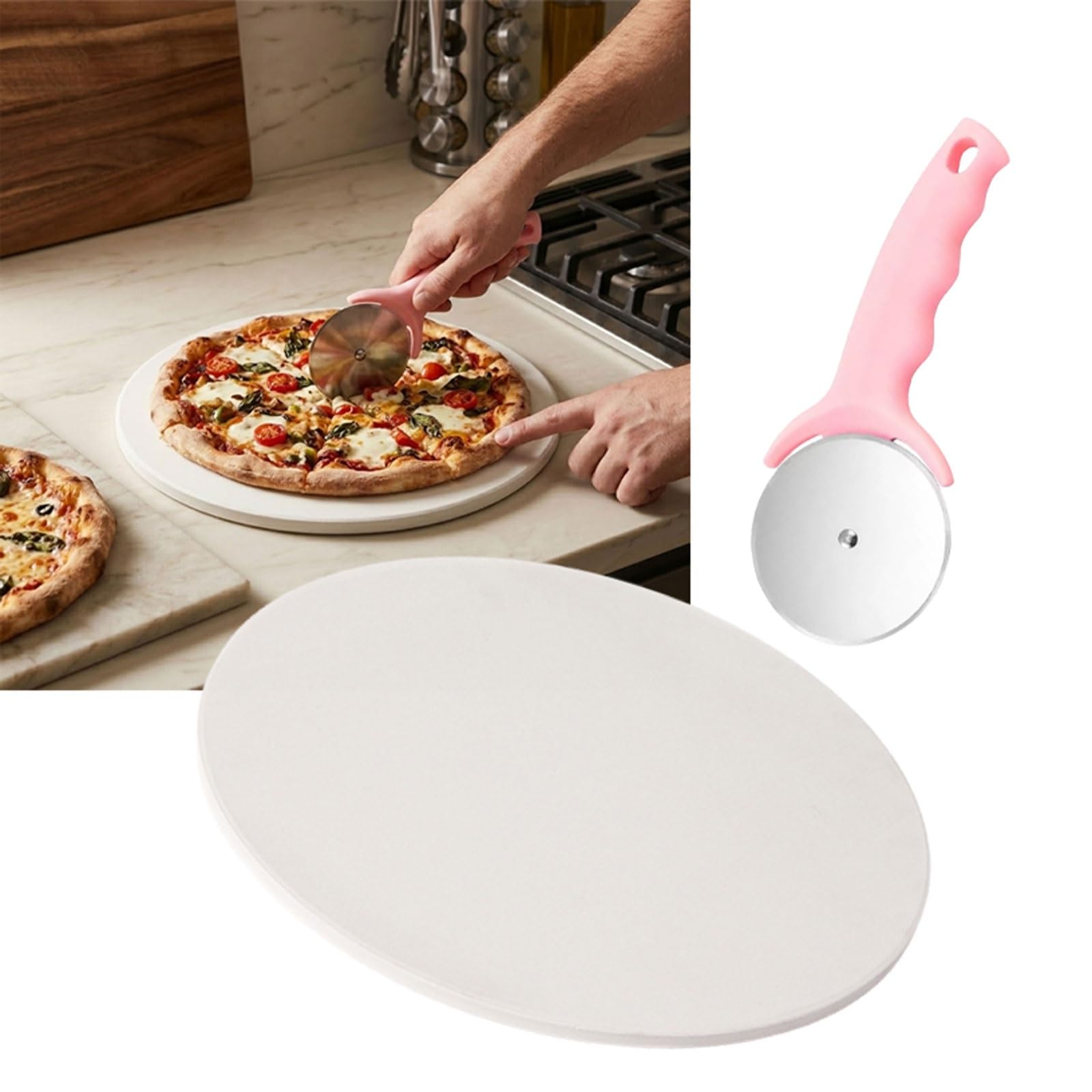 Piedra Para Hornear De Cordierita Con Cortador De Pizza Piedra Refractaria Antiadherente Para Horno Y Parrilla, Piedra De Pan Para Panadero Casero Retención De Calor Superficie(14 * 0.4in)