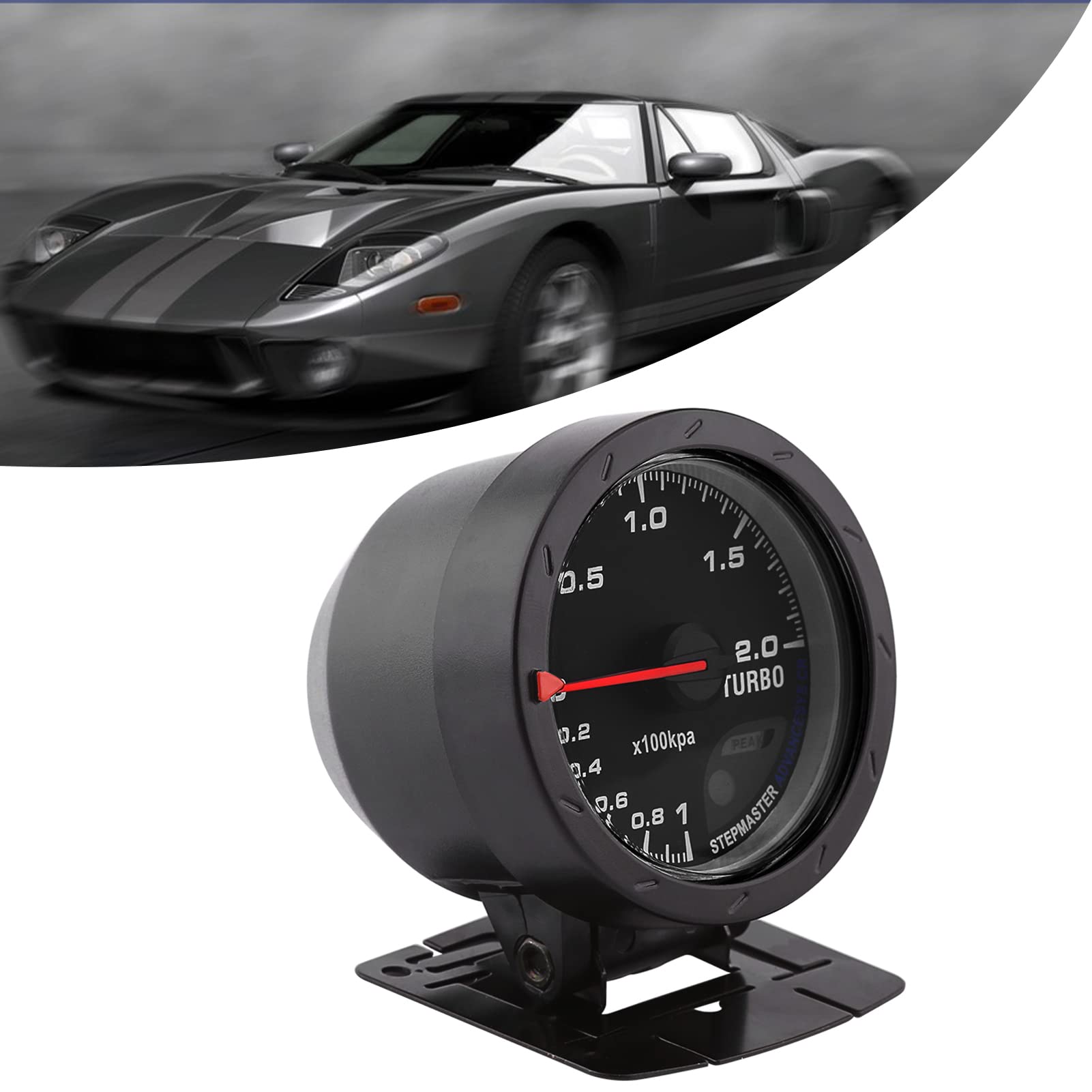 Jauge de compteur universelle 60mm LED Turbo Boost avec coque noire pour voiture de course automatique 0-200 Kpa 60mm, Intérieur automobile,Pièces du tableau de bord