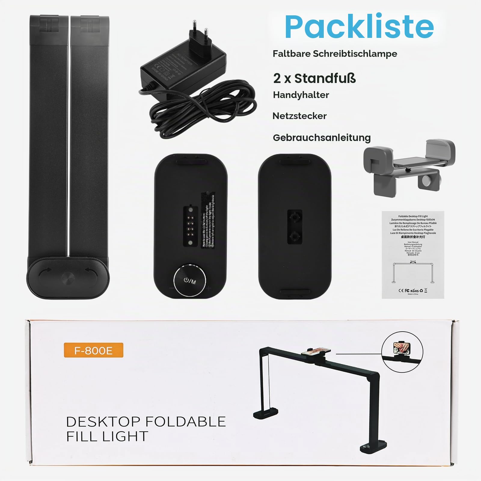 85cm Halbmondlampe Faltbar Nail Desk Lamp 40W LED Nageltischlampe Dimmbar 3000K-6000K Quadratisch Kosmetik Lampe mit Telefonhalter für Nail Tech, Wimpernverlängerung, Tattoo, Augenbrauen