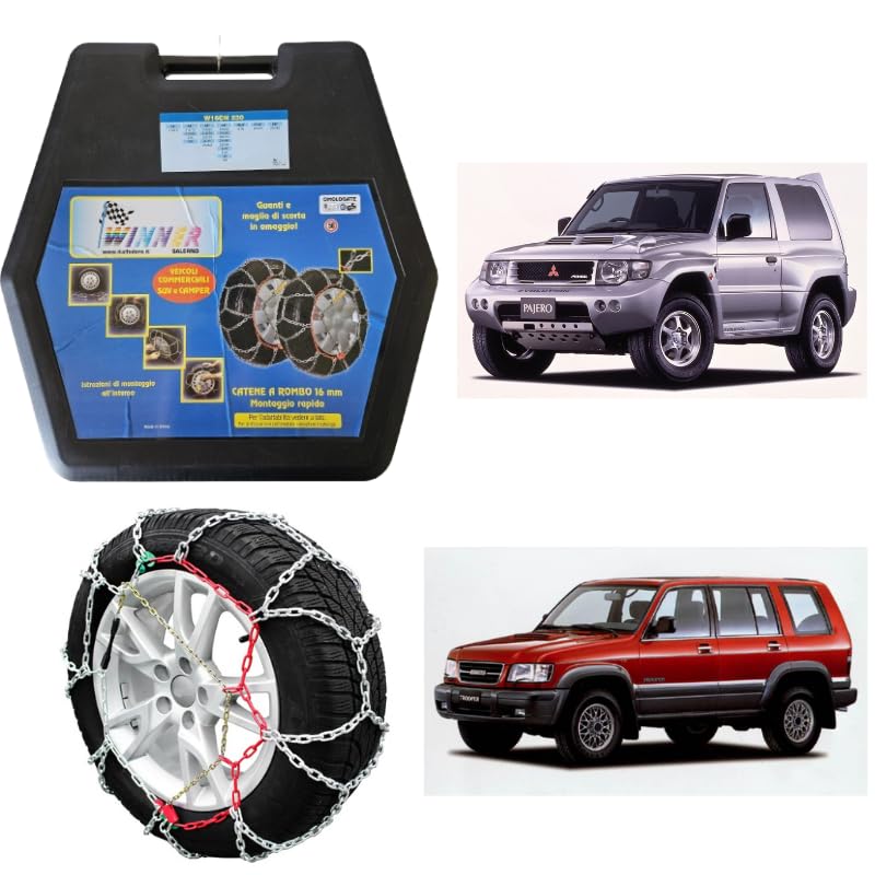 Catene da Neve 16 mm Compatibile con Trooper, Pajero 225/75/R15, 225/65/R17 Omologate TUV e GS Onorm Speciale Maglie Rinforzate Antislittamento Massima Aderenza