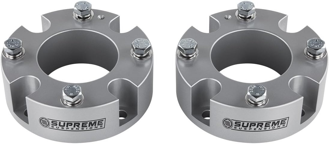 Supreme Suspensions - 3" Front Leveling Kit for 2007-2021 Toyota Tundra and 2008-2022 Toyota Sequoia - T6-Billet Aluminum Strut Spacers (Silver)