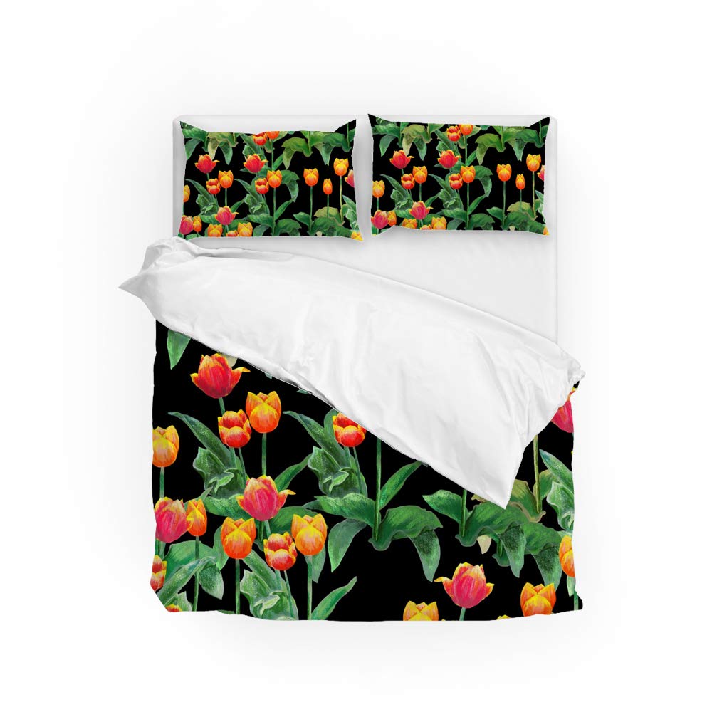 Parure de lit durable et housse de couette en polyester ultra doux motif tulipes