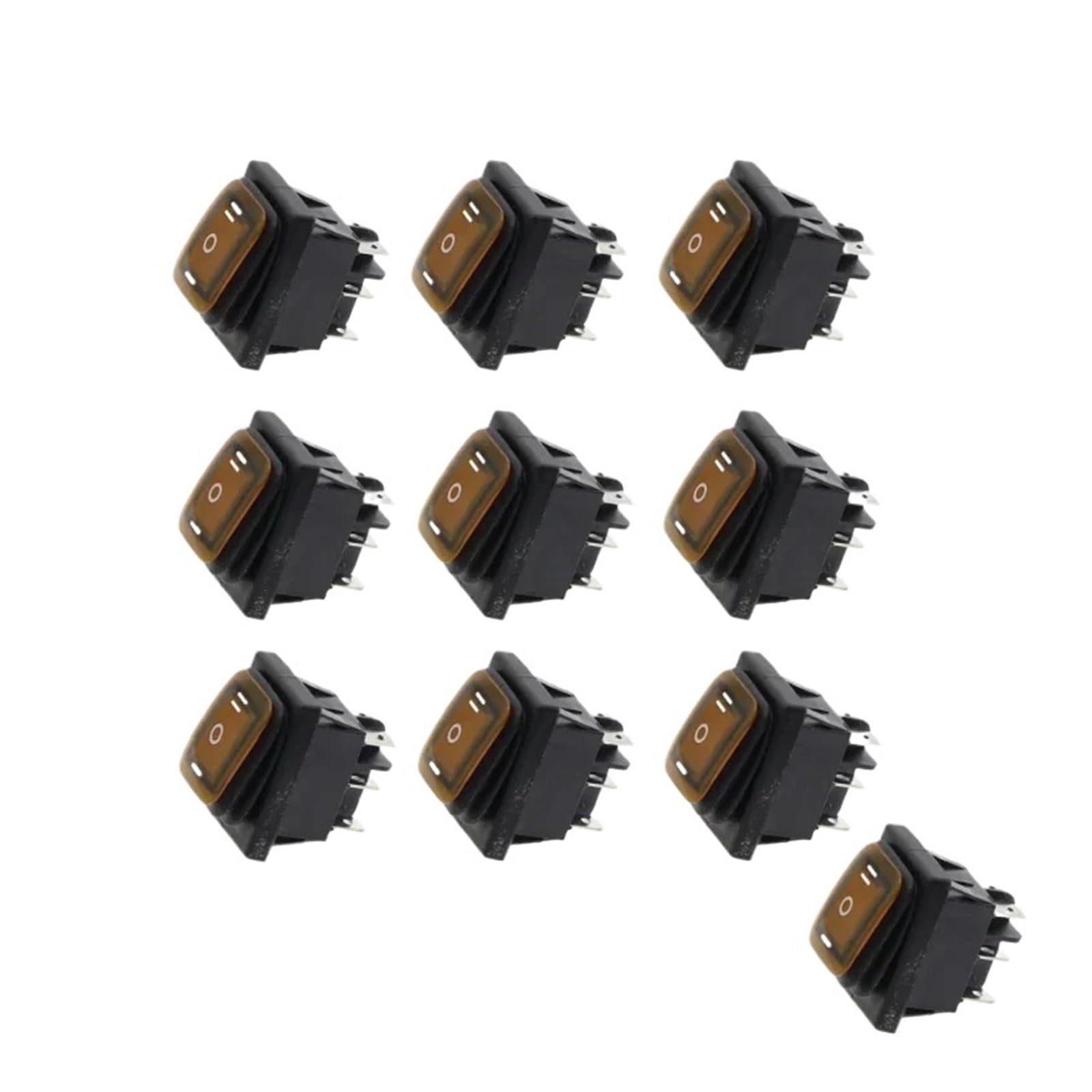 AUOQKQUT 10pcs 3D6P-YELLOW Von-off-on 220V Heavy Duty 6 pin DPDT Auto Boat Marine Toggle Rocker Switch with LED 30x22mm