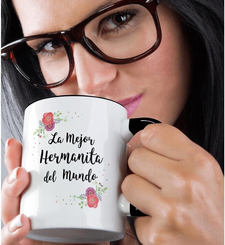 Miniatura 2 de 3dRose InspirationzStore - Taza con diseño floral de La Mejor Hermanita del Mundo, NegroBlanco