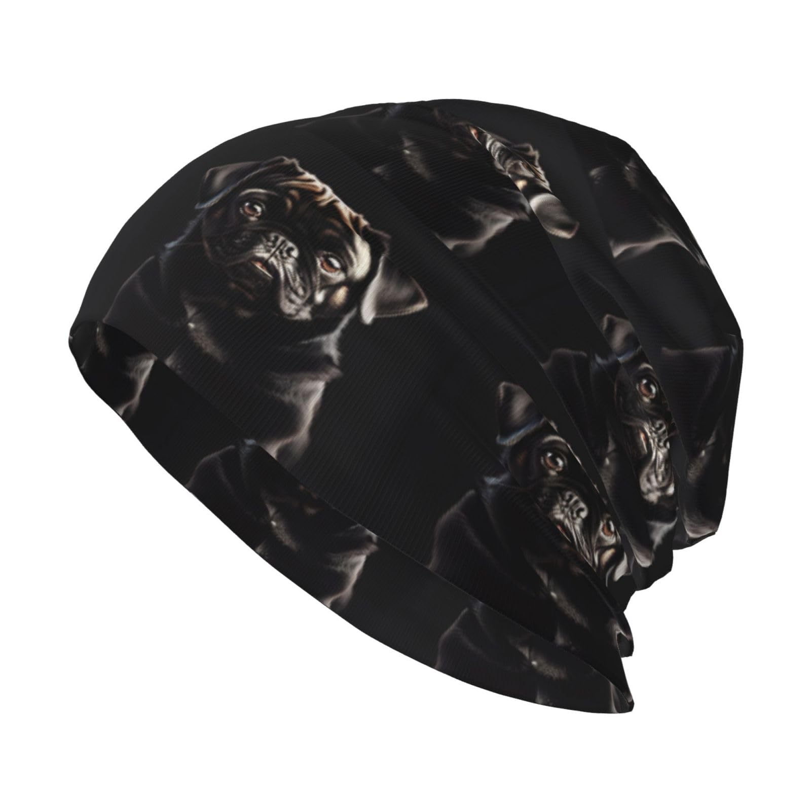EdWal Cute Black Pug Dog Print Adult Men's Knit Hat Cap, Unisex Warm Winter Beanie Hat, Soft Warm Hat for Women