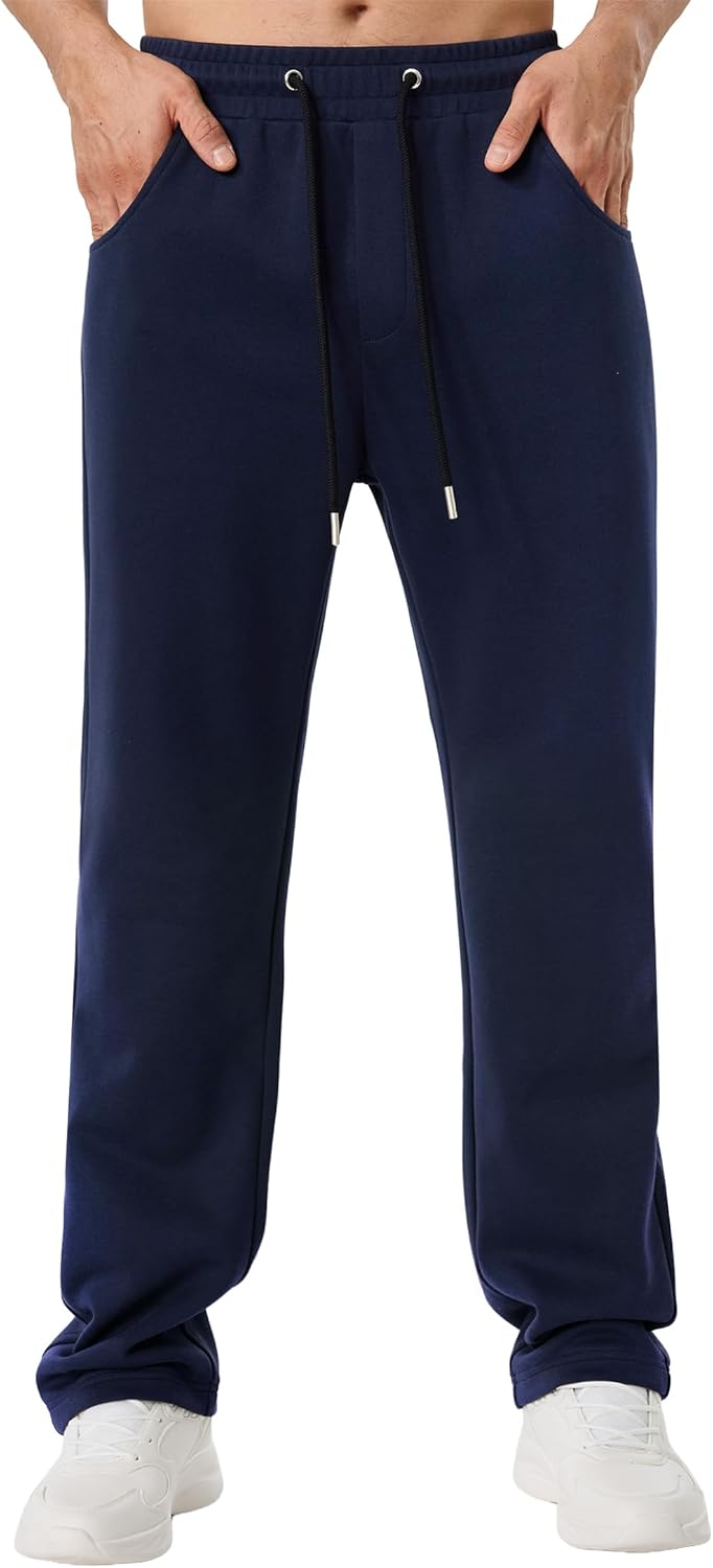 QIUDAOHENG Mens Baggy Sweatpants Wide Leg Jogging Casual and Drawstring Open Bottom Sports Pants with Pockets