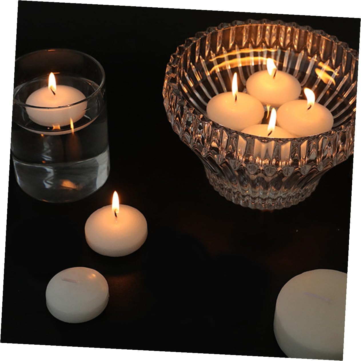 6pcs Unscented Round Floating Candles 4.5x2.5cm Dripless Wax Tealights for Wedding Party Romantic Outdoor Pool Decor
