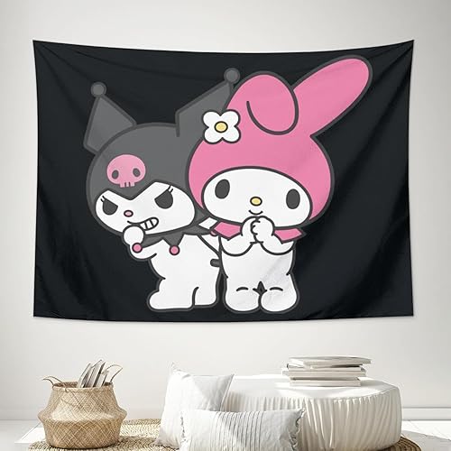 Pink Kawaii Tapestry Aesthetic, Cute Anime Banner Decorations, Wall Dorm Room Decor, Cartoon Wall Hanging for Bedroom Teen Girl 60" X 40