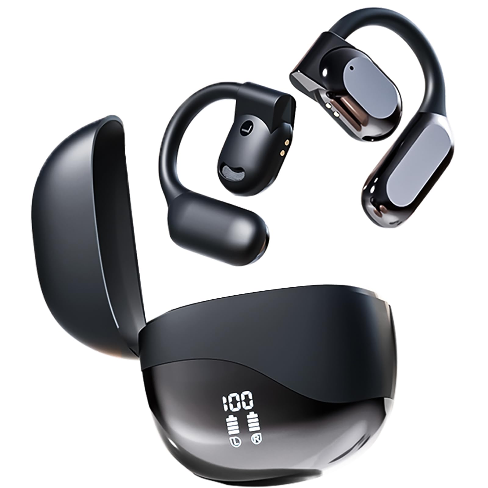 AI Translation Earbuds,Open Ear Buds Language Translator Earphones Real Time with APP, Translating Headphone Bluetooth Earbud with Charging Case,Audifonos Traductores Inglés Español,Black-picture-31