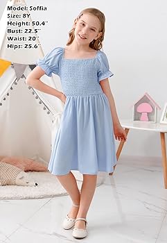 Amazon.com: GORLYA Girls Puff Sleeve Square Neck Boho Frilly