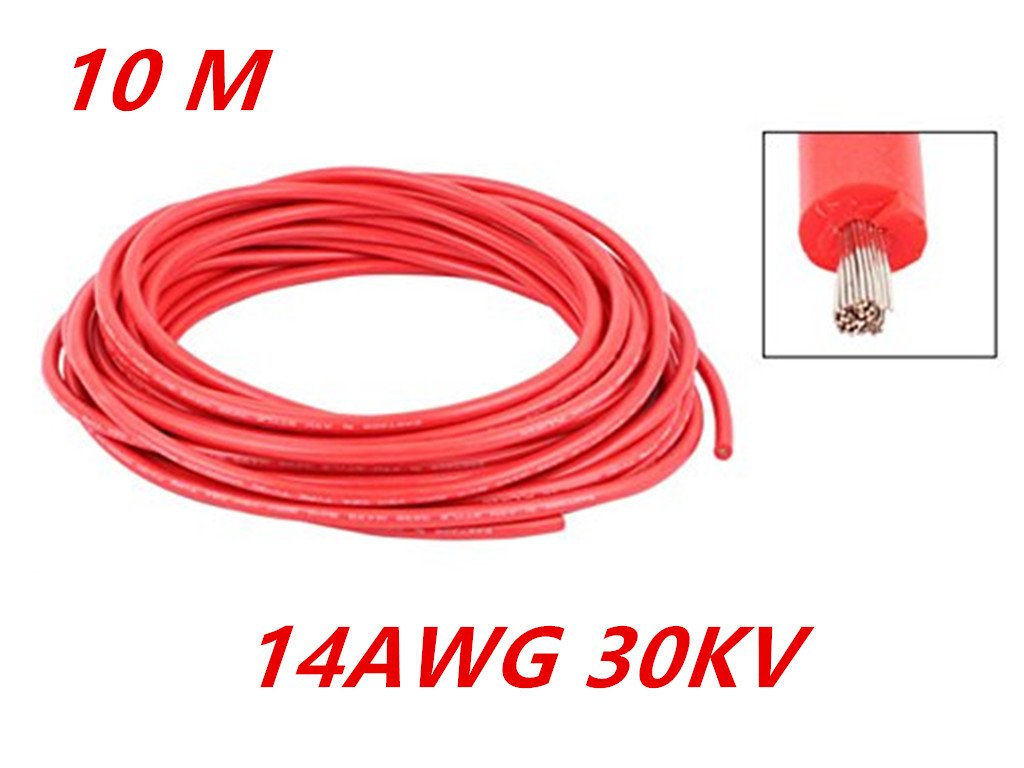 Electric Copper Core Flexible Silicone Wire Cable Red 10M 32.8Ft (14AWG 30KV)