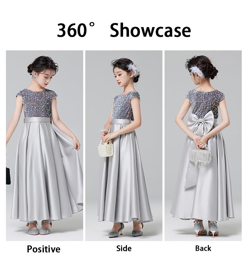 Vestido de Fiesta para Niñas Vestido Largo de Manga Corta con Lentejuelas Vestidos de Dama de Honor para Niñas Vestido de Desfile para Niñas Vestido para Ocasiones Formales Disfraz de Actuación (110)