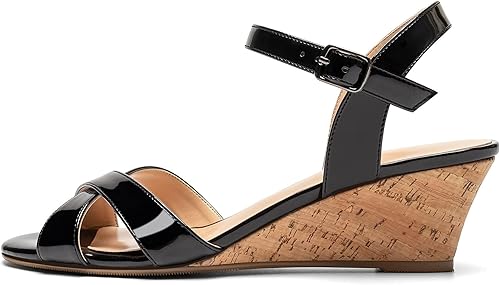 Miniatura 2 de Mettesally Sandalias clásicas de tacón de cuña para mujer, correa de tobillo, puntera abierta, zapatos casuales de fiesta de verano