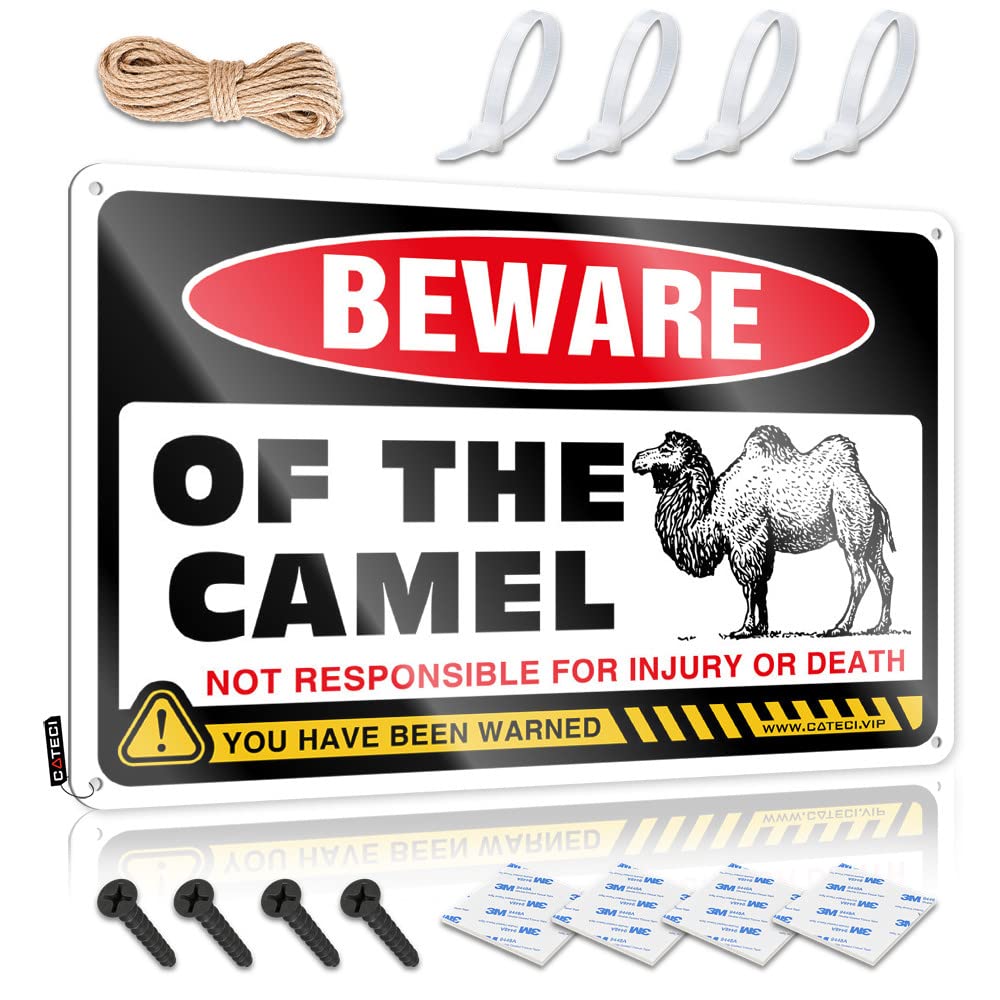 Metal Signs Vintage Funny Beware Of Camel Tin Sign Vintage Coffee Sign Funny Vintage Metal Sign(20X30CM)