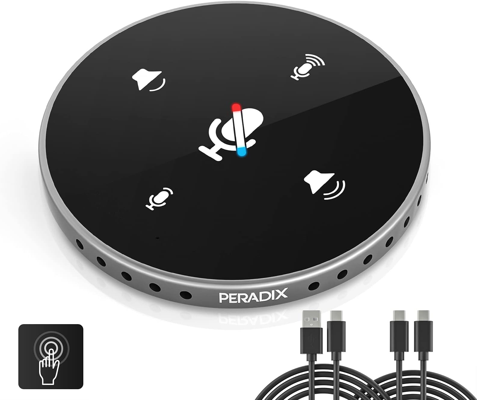 Peradix USB Conference Microphone with Speaker, Computer Speakers with microphone, Omnidirectional USB Speakerphone with Enhanced Voice Pickup, Touch-Sensor Buttons to Mute/Volume for Home Office