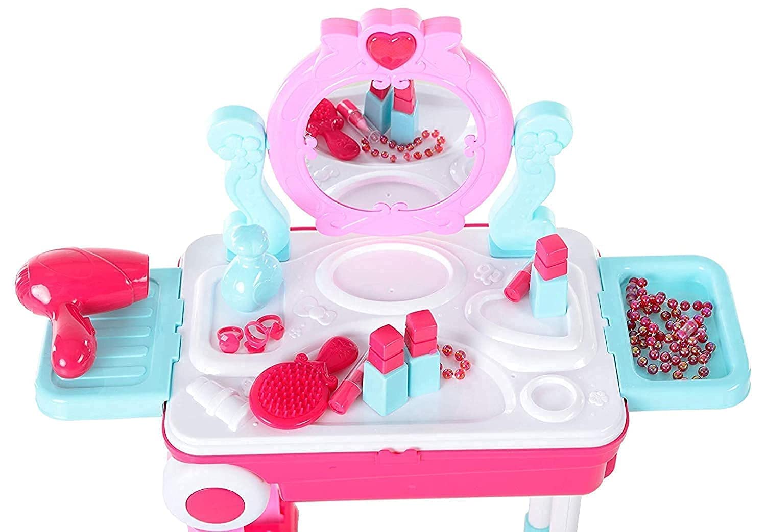 Giptoc 2 in 1 Beauty Makeup Kit, Vanity Table with Mirror, Trolley, Cosmetic Accessories for Kids, Pink 3