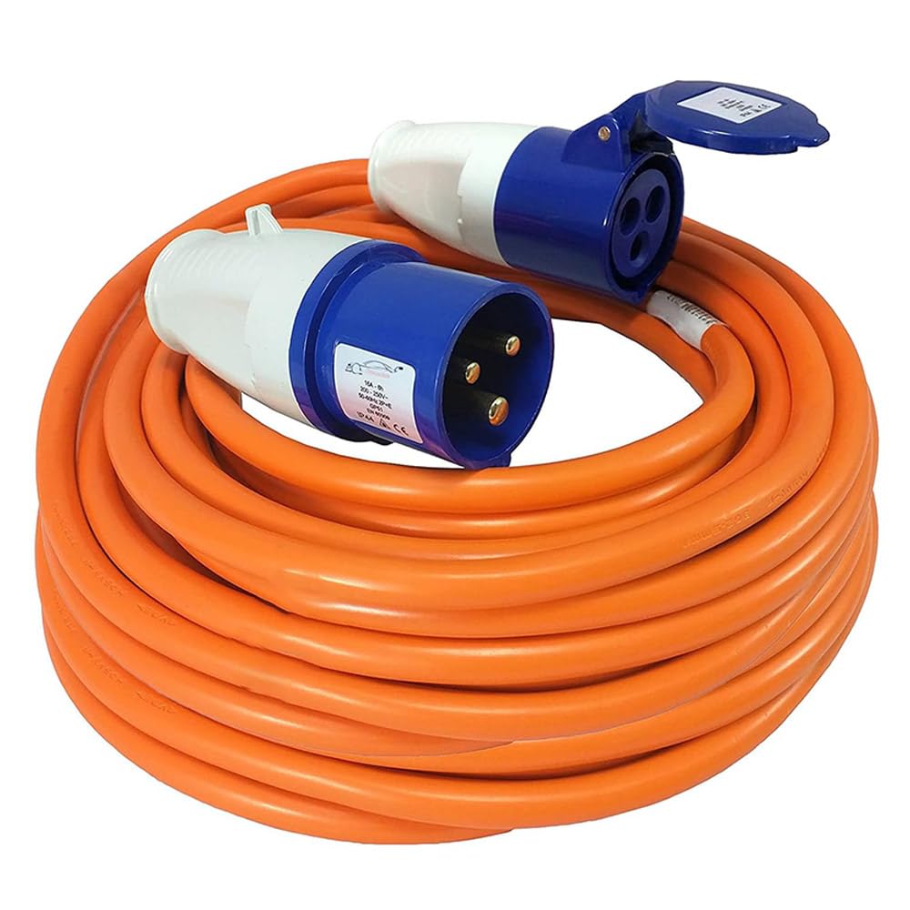 Gziztx 50M Extension Lead Cable - Heavy Duty 16 Amp 240V Camping Caravan Hook Up Cable - High Vis Orange - Ideal for Campervans & Motorhomes (50M) - 1