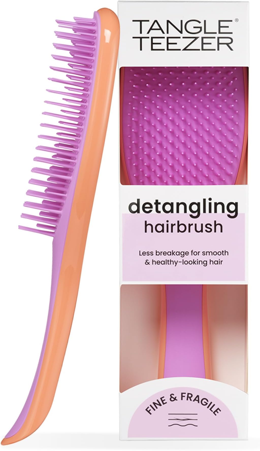 Tangle Teezer Fine and Fragile Ultimate Detangler Hairbrush for Coloured, Fine & Thin Hair - Two-Tiered Soft Flex Teeth Reduce Breakage & Pulling - Gentle on Delicate Hair - Apricot and Lilac