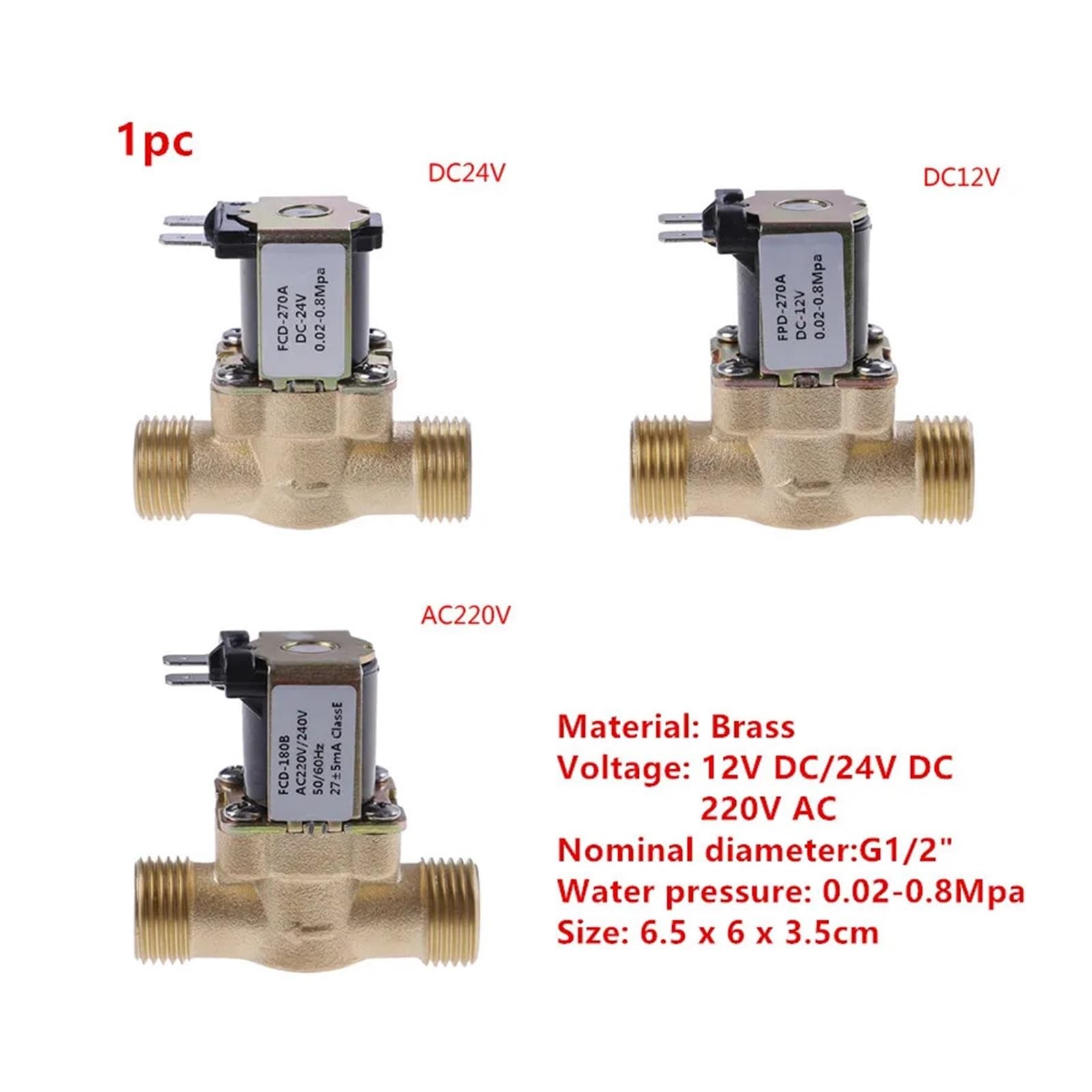 1 szt. DC 12 V 24 AC 220 G1/2 '' Mosiężny elektryczny zawór elektromagnetyczny do słonecznego podgrzewacza wody Płyn przemysłowy(24V)
