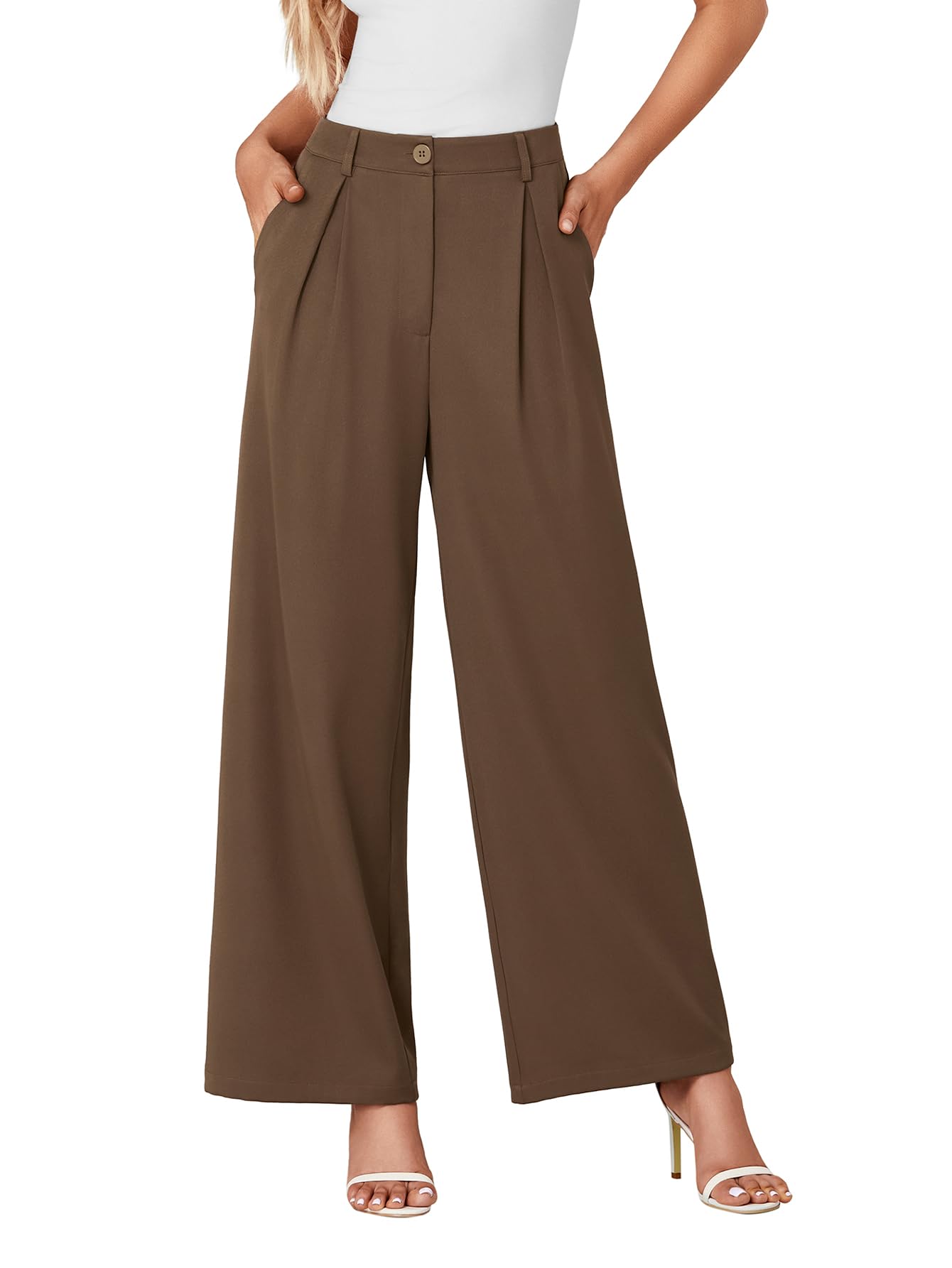 OPOIPIN Womens Wide Leg Pants High Waisted Long Palazzo Business Casual Work Trousers with Pockets