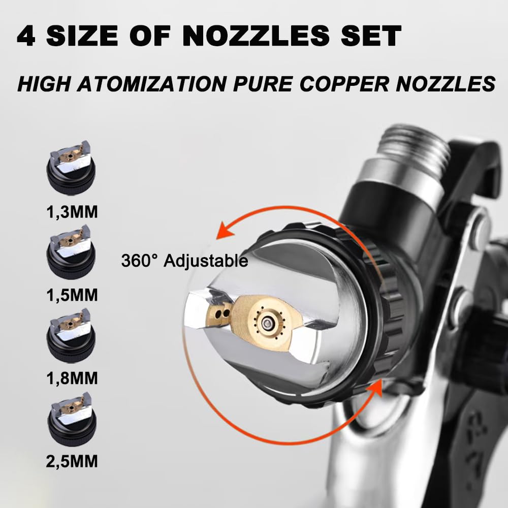 HVLP pistola a spruzzo per verniciare 4 ugelli 1,3mm 1,5mm 1,8mm 2,5mm Nero