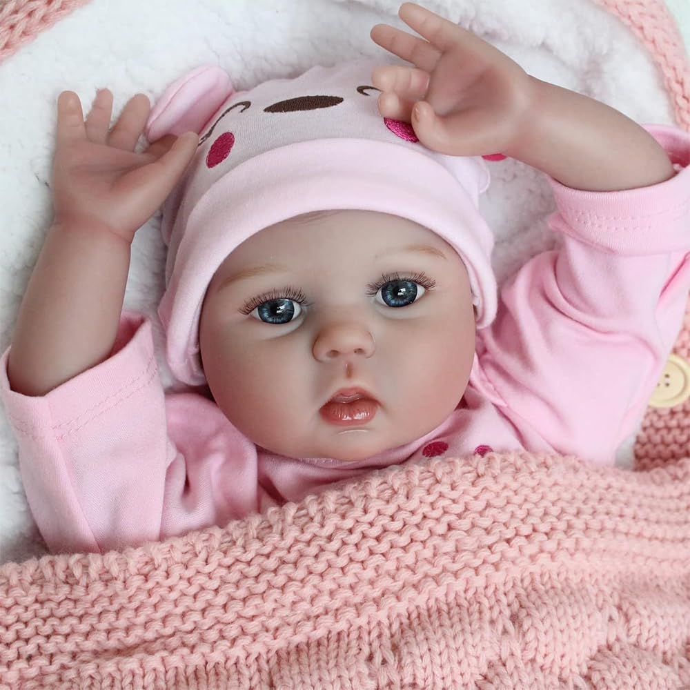 Reborn Bambola Neonata 22 Pollici 55cm Bambole Reborn Fatto A Mano Reborn Femmina Silicone Vinile Ragazzi E Ragazze Regalo Giocattolo Neonato Con Accessori Baby Doll Femmina Adatto Per 3 Anni+