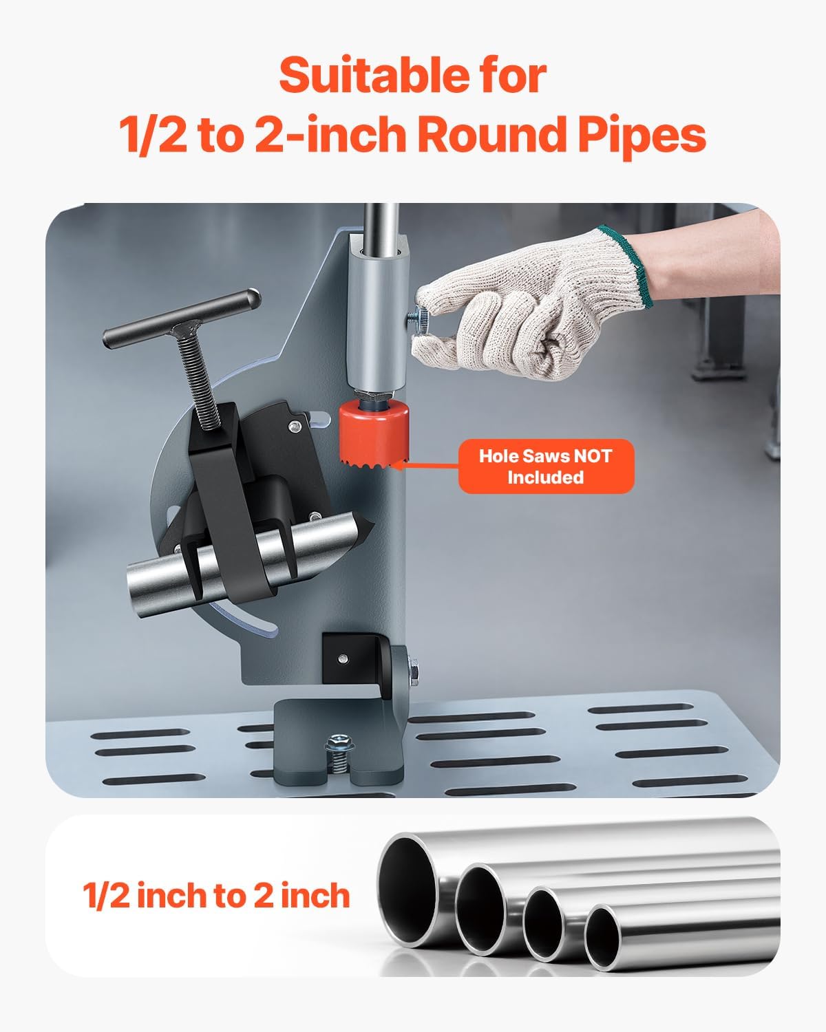 VEVOR Pipe Notcher, Tubing Notcher for 1/2 to 2-inch Pipes, Pipe & Tube Notcher with 0 to 60° Adjustable Angle for Metal, PVC, Wood Pipes, Ideal for Repair Shops, Home Projects, Metalworking