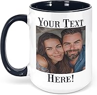 Personalized 15oz Black Ceramic Coffee Mug - Custom Photo, Text, Logo | Mother's Day, Birthday Gift for Men, Women