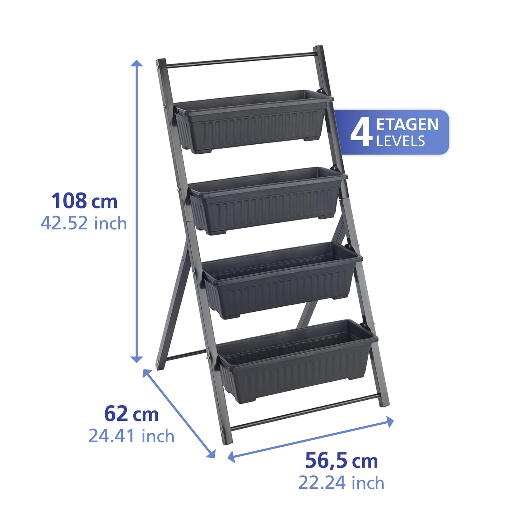 Maximex Lit surélevé Jardin Vertical 4 Niveaux pour Balcon et terrasse bacs Amovibles Plastique résistant aux intempéries 56,5 x 108 x 62 cm Noir
