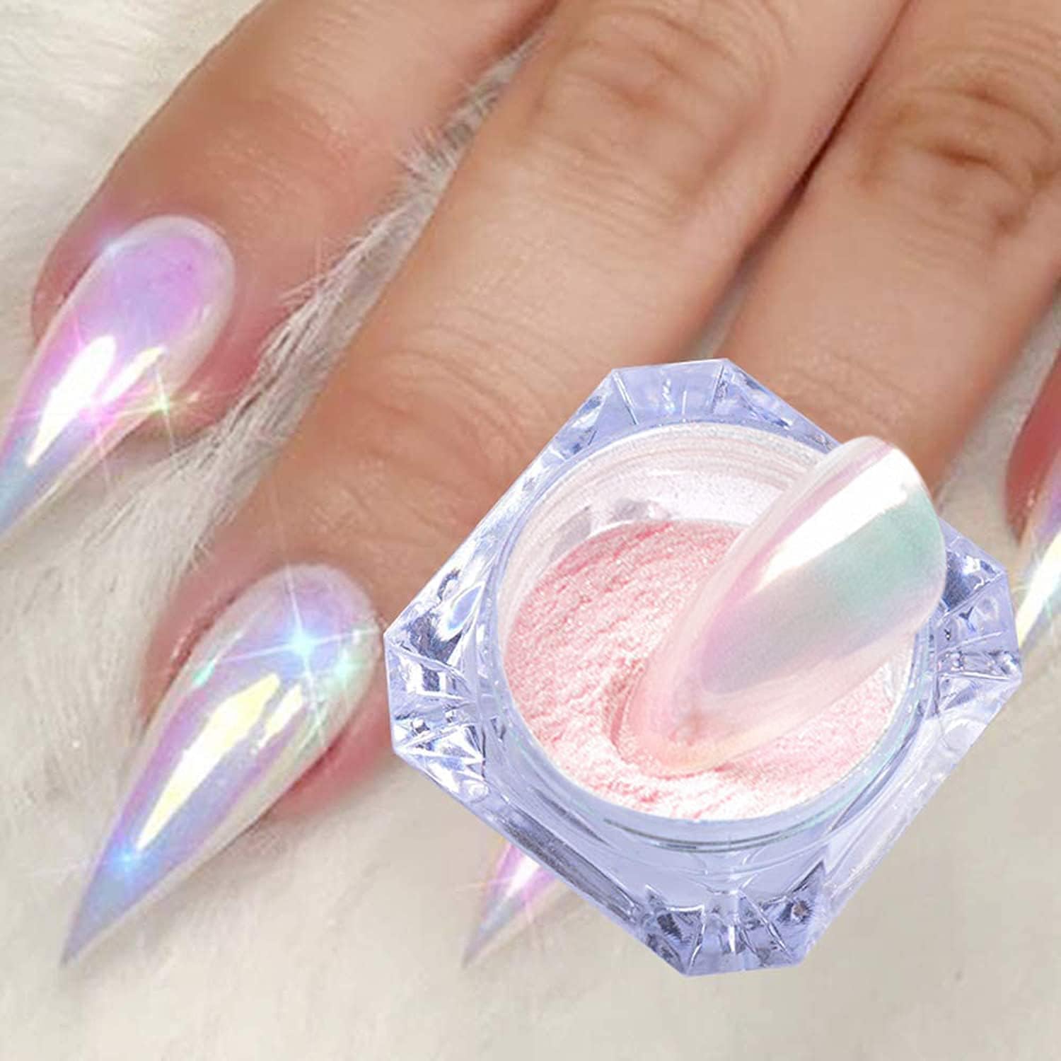 Holographic Nail Glitter Rainbow Neon Chrome Nail Powder Effect Nail Art Flak...