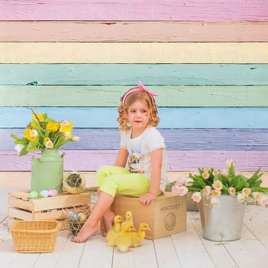 Easter Colorful Wood Backdrop for Photography 7x5FT Easter Pastel Rustic Texture Background Easter Theme Party Backdrop Kids Adult Baby Shower Birthday Party Decorations Photo Props (84x60 inch)
