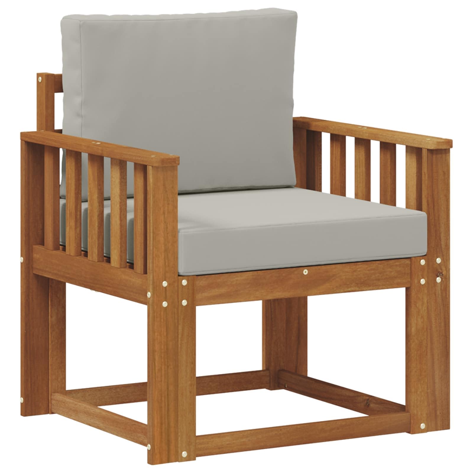 Divano da esterno in legno massello di acacia e poliestere, set di mobili da giardino, per terrazza, balcone, braccioli, listelli verticali