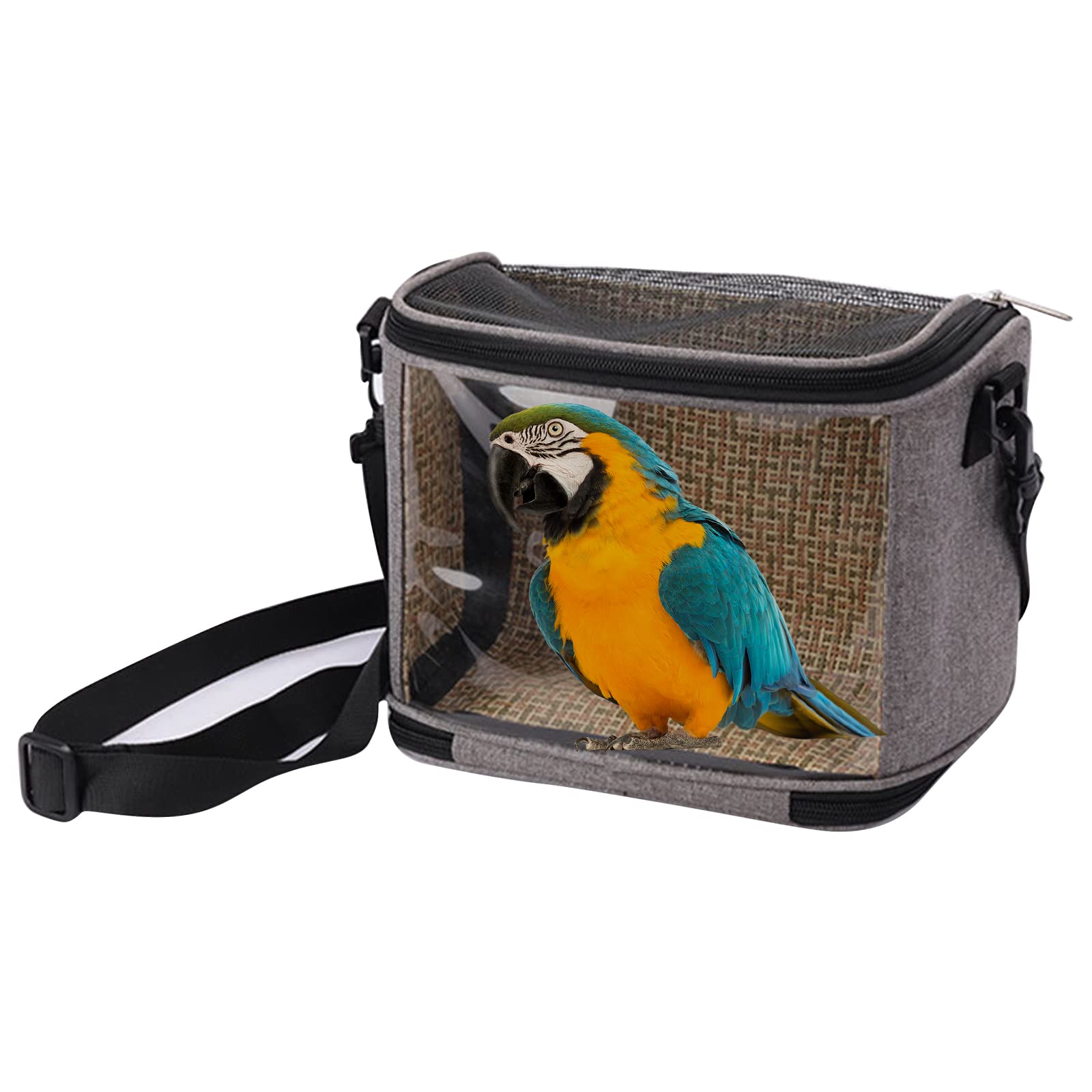 PETCUTE Bolsa de Viaje para Pájaros para Mascotas,Portátil Portador de Viaje para Pájaros Transparente Ligero con Cinturón de Seguridad Interno,Jaula de Viaje para Pájaros con Correa de Hombro