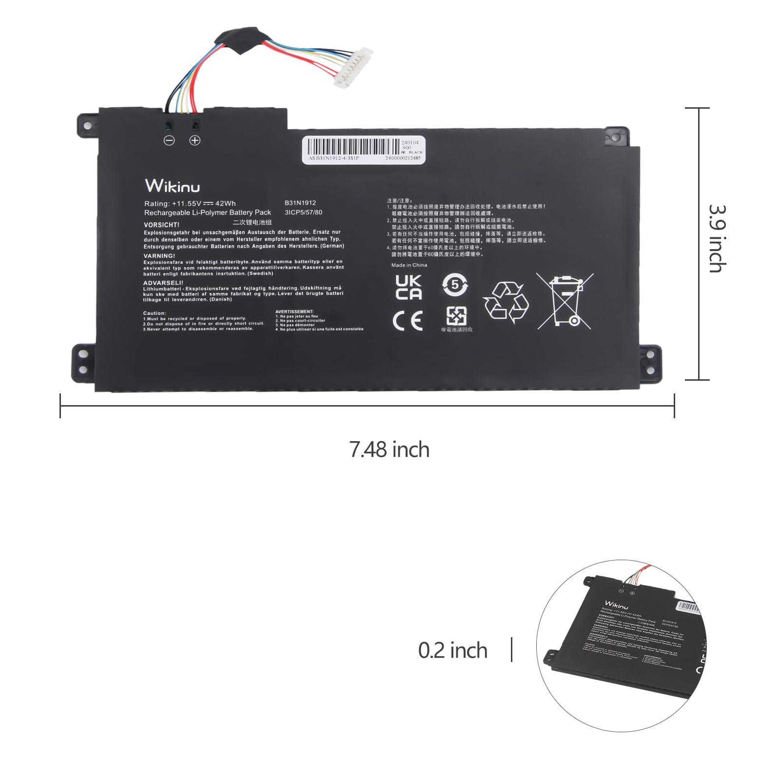 B31N1912 C31N1912 Batterie pour ASUS VivoBook 14 E410MA L410MA E410KA E510MA E510KA F414MA L510MA R522MA E410MA-EK026TS EK018TS L410MA-BV058TS E510KA-EJ033TS E510KA-EJ033TS