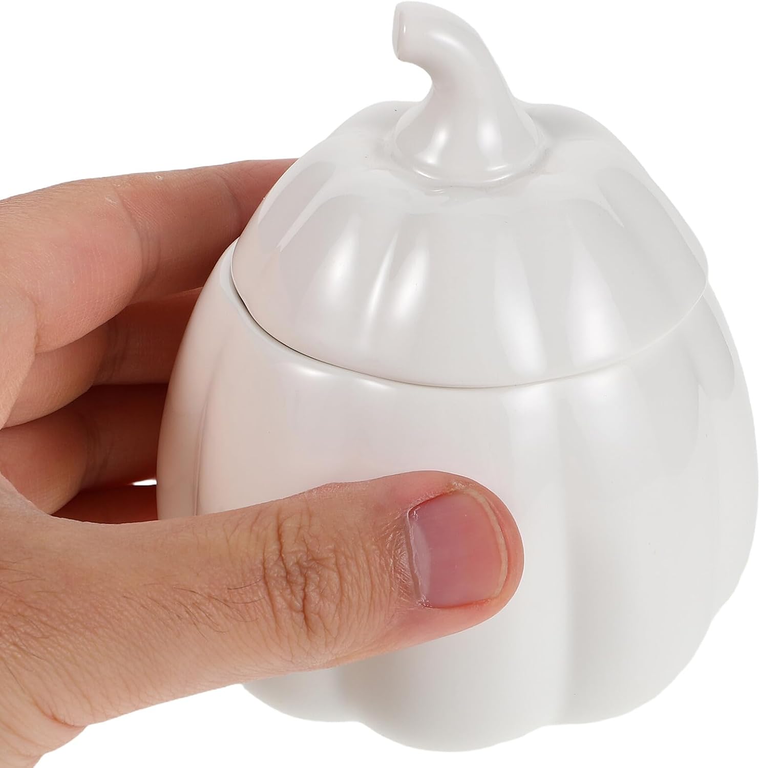YARNOW Ceramic Pumpkin Serving Bowl with Lid White Mini Baking Dish Soup Pot Candy Holder Halloween Fall Dinnerware for Home Kitchen